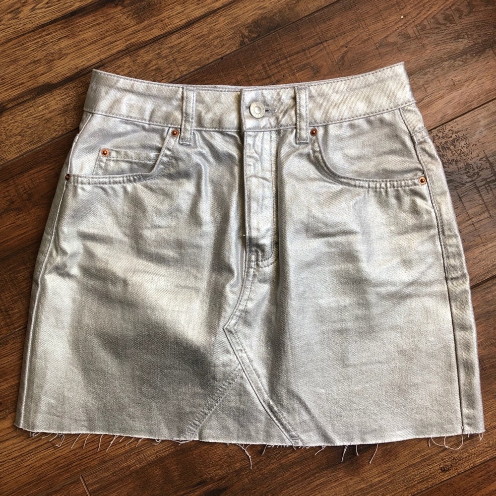Topshop Moto High Waist Metallic Denim Miniskirt